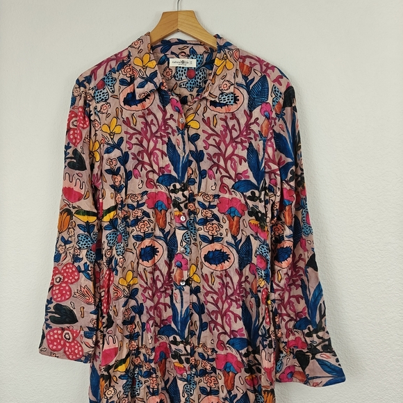 Natural Life Nwot Long Sleeve Button Up Floral Sea Shirt Dress Small Womens - Picture 3 of 14
